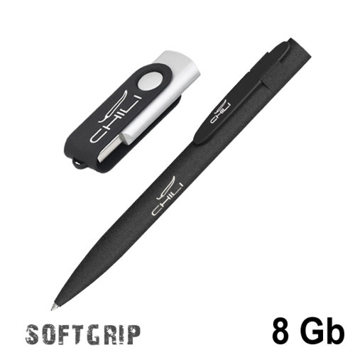 Набор ручка + флеш-карта 8 Гб в футляре, покрытие softgrip, черный