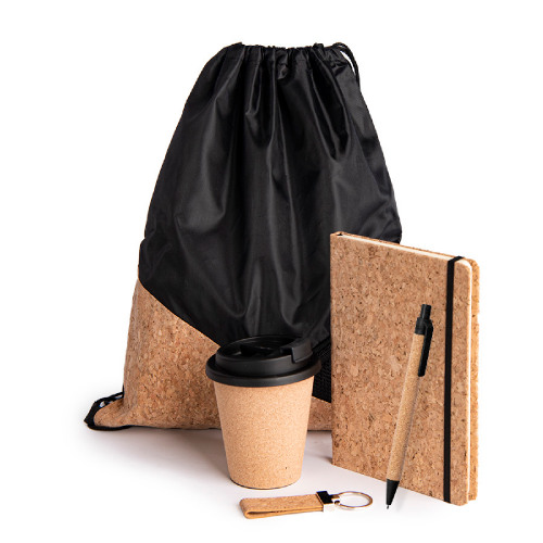 Набор подарочный NATURE: стакан, блокнот, ручка, брелок, рюкзак, пробка (черный)