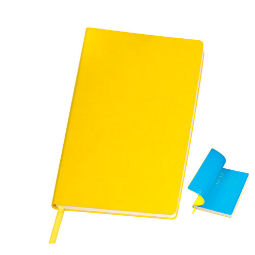 Бизнес-блокнот "Funky", 130*210 мм, желтый, голубой  форзац, мягкая обложка,  блок - линейка (желтый, голубой)