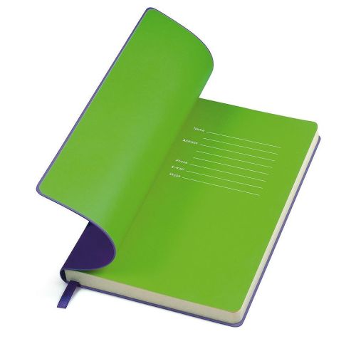 Бизнес-блокнот "Funky" A5, фиолетовый с зеленым форзацем, мягкая обложка, в линейку (фиолетовый, зеленый)