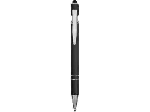 Ручка металлическая soft-touch шариковая со стилусом Sway, черный/серебристый (P)