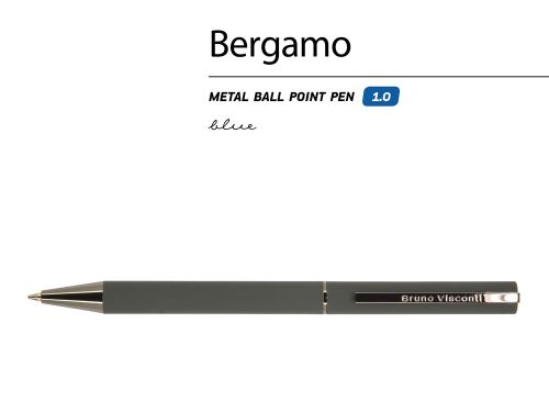 Ручка Bergamo шариковая автоматическая, серый металлический корпус, 1.0 мм, синяя
