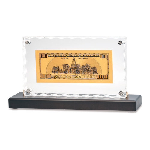 "Банкнота 100 USD" в стекле, коричневый с золотым