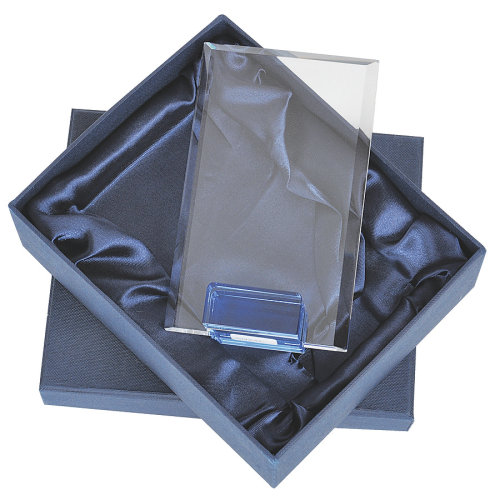 Стела наградная  "Прямоугольник" в подарочной упаковке (прозрачный, синий)