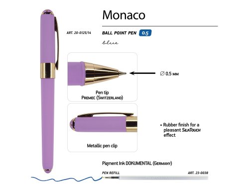 Ручка пластиковая шариковая Monaco, 0,5мм, синие чернила, сиреневый
