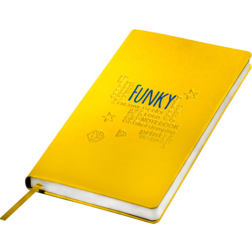 Бизнес-блокнот "Funky", 130*210 мм, желтый, голубой  форзац, мягкая обложка,  блок - линейка (желтый, голубой)