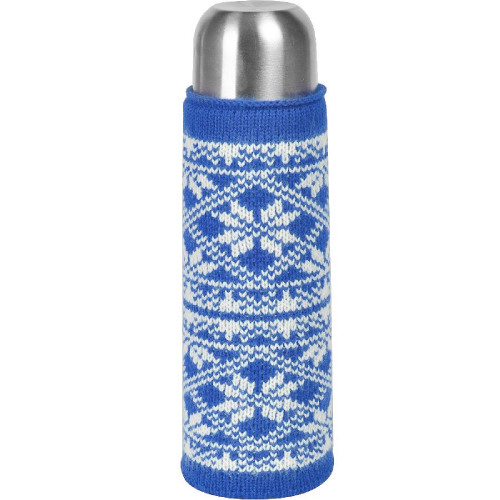 Чехол вязаный на бутылку/термос "Зимний орнамент" (синий)