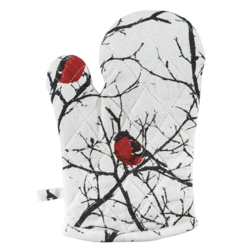 Подарочный набор для кухни  "Снегири",хлопок 100%, передник и прихватки (белый, красный)