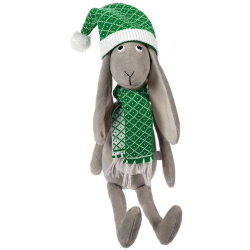 Мягкая игрушка Smart Bunny, в зеленом шарфике и шапочке
