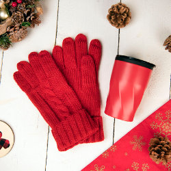 Подарочный набор LET IT JOY: перчатки сенсорные, термокружка, красный (красный)