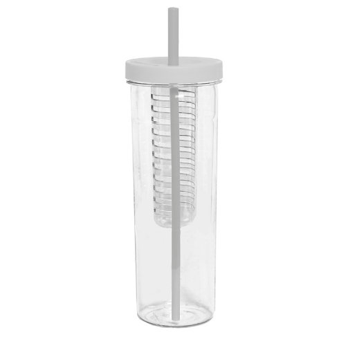 Бутылка для воды LONG DRINK с контейнером для фруктов и трубочкой, 700мл (прозрачный, белый)