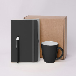 Подарочный набор JOY: блокнот, ручка, кружка, коробка, стружка; черный (черный)