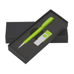 Набор ручка + флеш-карта 16Гб в футляре, зеленое яблоко