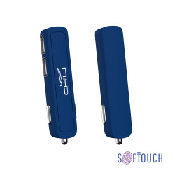 Автомобильное зарядное устройство "Slam" с 2-мя разъёмами USB, покрытие soft touch, темно-синий