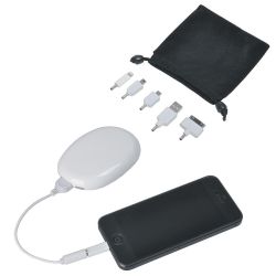 Аккумулятор "Handy" (2000мАh), в сумочке, с набором переходников и подставкой для телефона (белый)