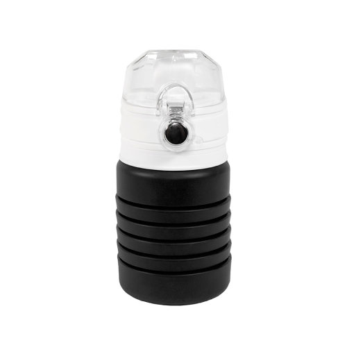 Бутылка для воды складная с карабином SPRING, 550/250 мл, силикон (черный)